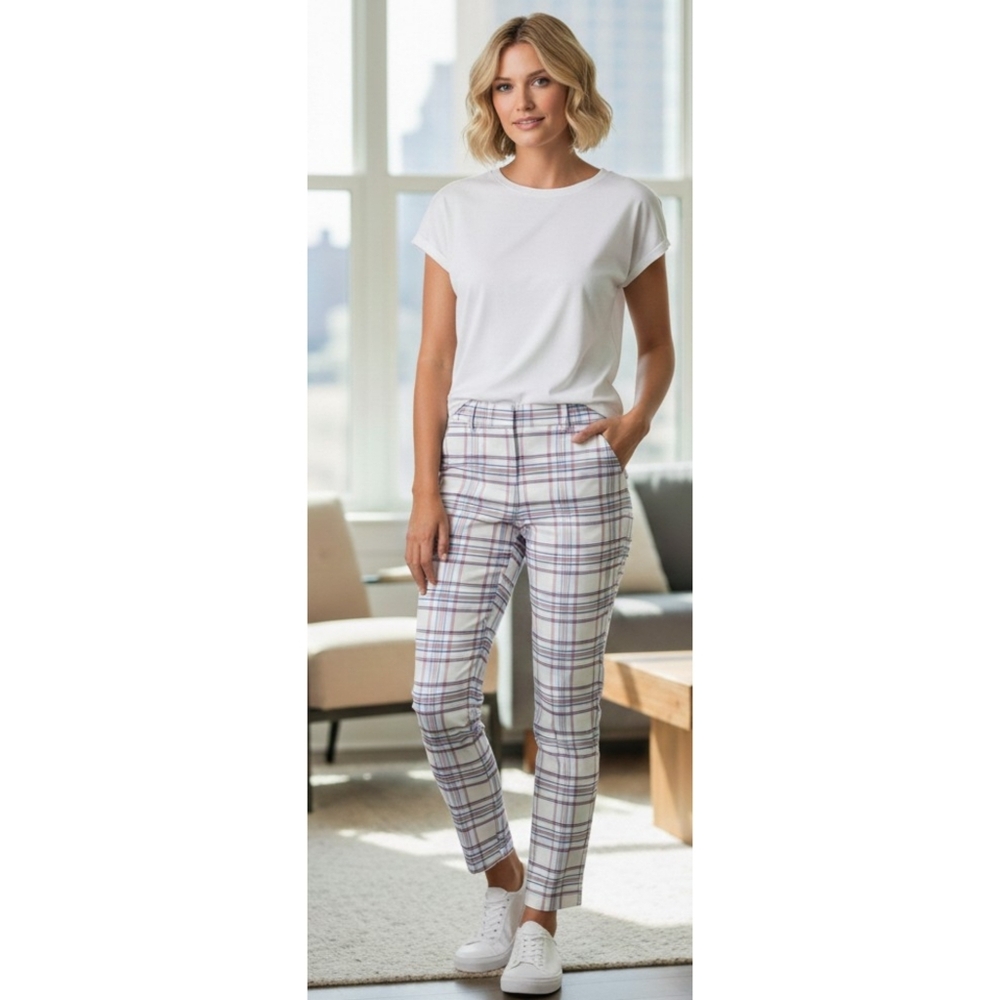 Cato Contempory Plaid Ankle Pants White Multicolor Size 10